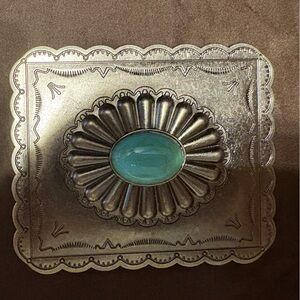 Silver Tone Belt Buckle with Turquoise Stone